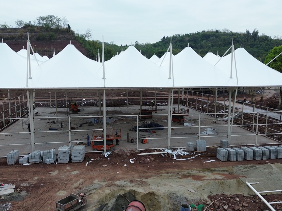 乐山井研研溪公园网球场膜结构工程照片2_成都膜结构案例