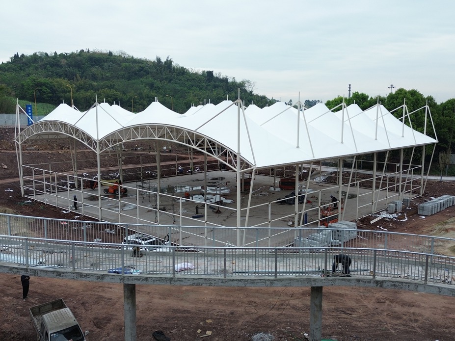 乐山井研研溪公园网球场膜结构工程照片3_成都膜结构案例