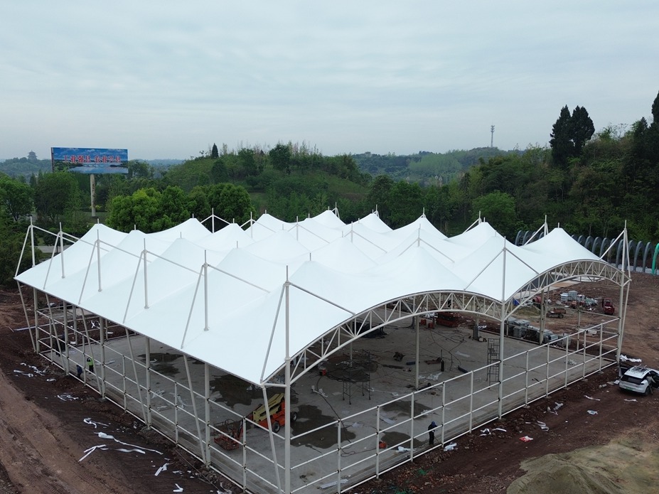 乐山井研研溪公园网球场膜结构工程照片7_成都膜结构案例
