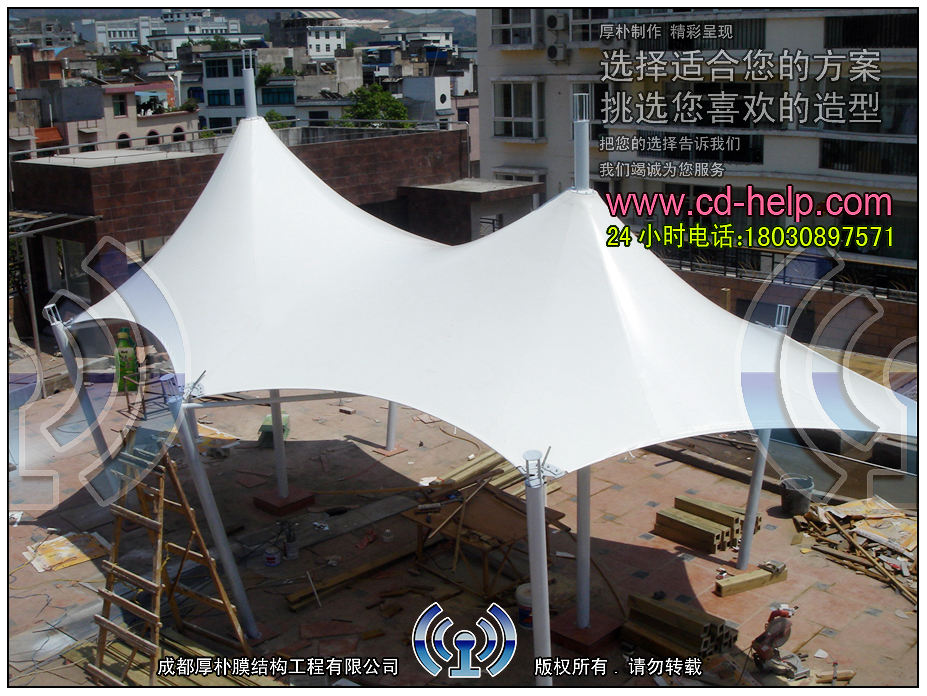云南丽江华坪茶楼屋顶景观膜结构工程照片10_成都膜结构案例