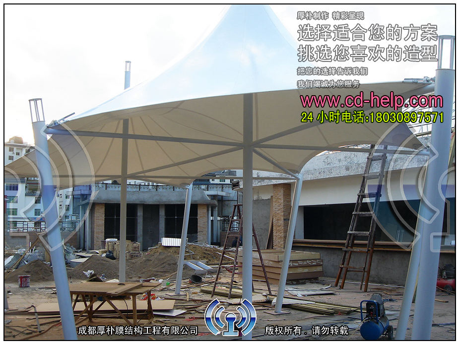 云南丽江华坪茶楼屋顶景观膜结构工程照片12_成都膜结构案例