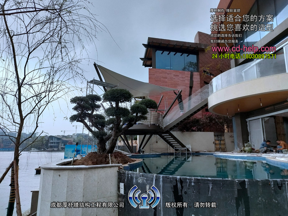 华阳黑珍珠麒麟荟别墅膜结构工程照片5_成都膜结构案例