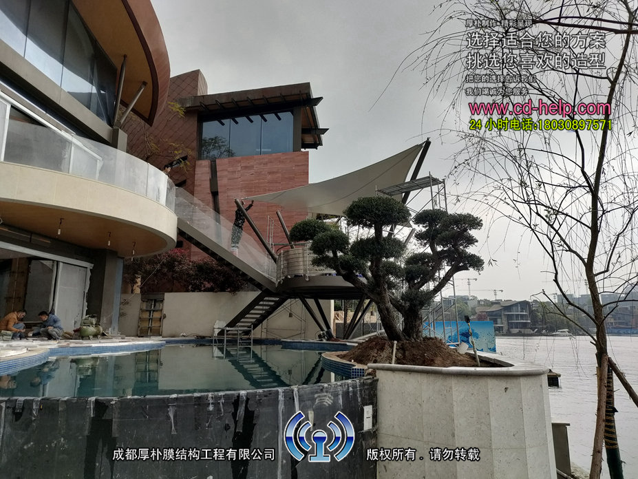 华阳黑珍珠麒麟荟别墅膜结构工程照片8_成都膜结构案例