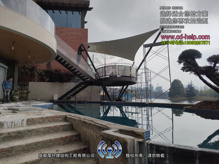 华阳黑珍珠麒麟荟别墅膜结构工程照片9_成都膜结构案例