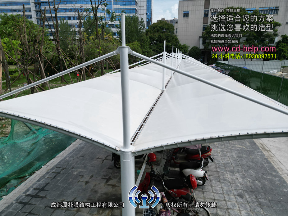 彭州医院非机动车棚膜结构工程照片7_成都膜结构案例