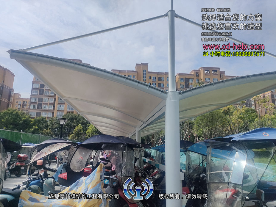 彭州医院非机动车棚膜结构工程照片10_成都膜结构案例
