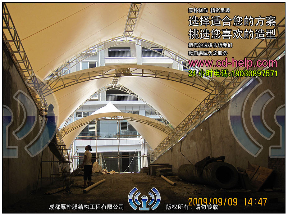 江油宏安中华御景地下通道膜结构工程照片10_成都膜结构案例