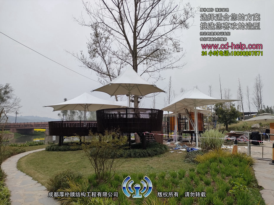 邛崃山那边楼盘休闲膜结构工程照片3_成都膜结构案例