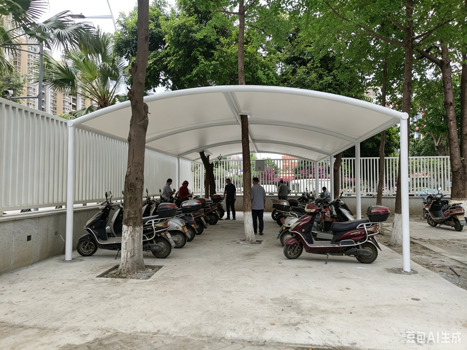 锦城小学电瓶车车棚膜结构工程照片6_成都膜结构案例