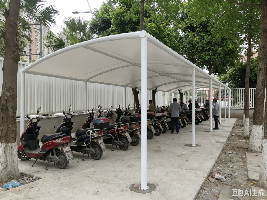 锦城小学电瓶车车棚膜结构工程照片8_成都膜结构案例