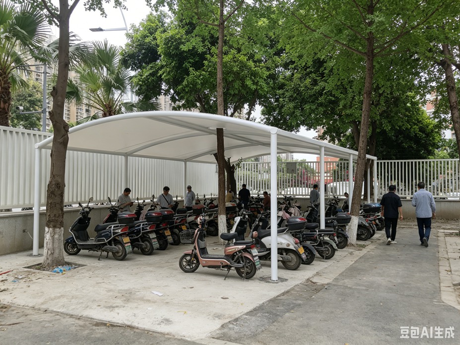 锦城小学电瓶车车棚膜结构工程照片9_成都膜结构案例