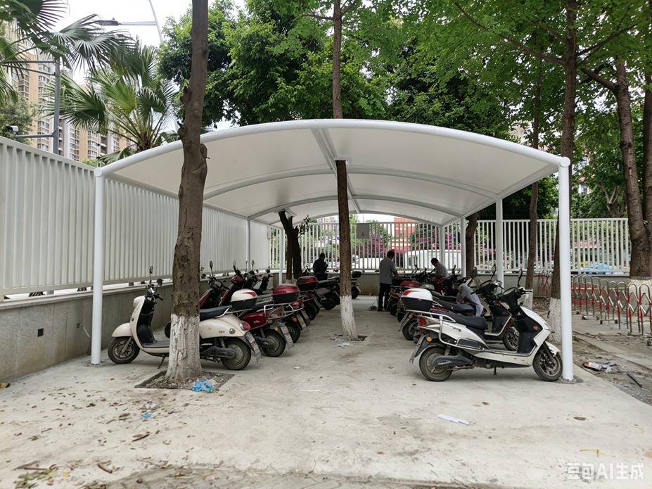 锦城小学电瓶车车棚膜结构工程照片10_成都膜结构案例